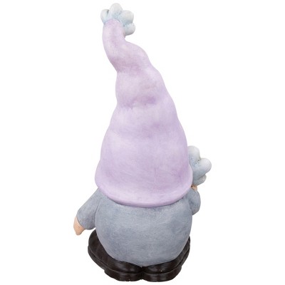 18" Ceramic Gnome with Purple Hat and Flowers