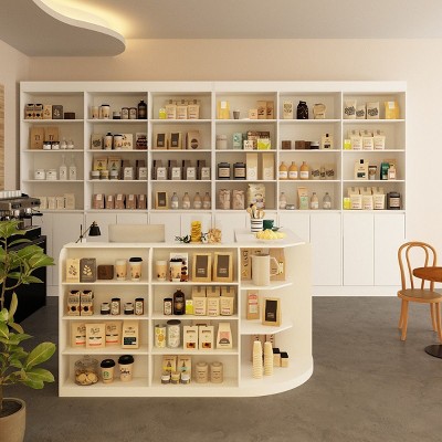 FUFU&GAGA White Display & Storage Combination Cabinet - Ideal for Cafe Counter, Shop Shelving, Home Bookshelf & Storage Unit