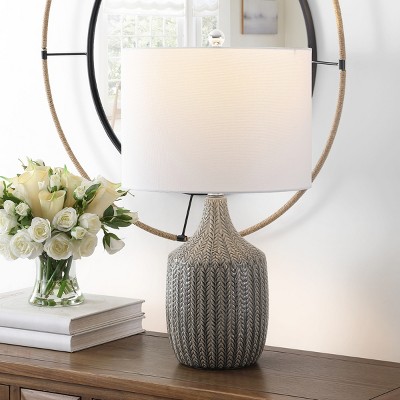 Secia Grey Ceramic Table Lamp with White Drum Shade