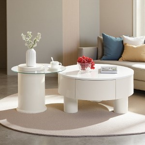 27.56" & 19.69" MDF + Glass Nesting Coffee Tables - 1 of 4