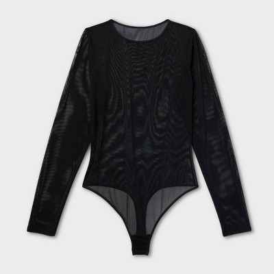 Women's Mesh Long Sleeve Bodysuit - Auden™ Black XL