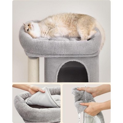 Light Gray Sisal and Plush Cat Tree with Perch and Caves