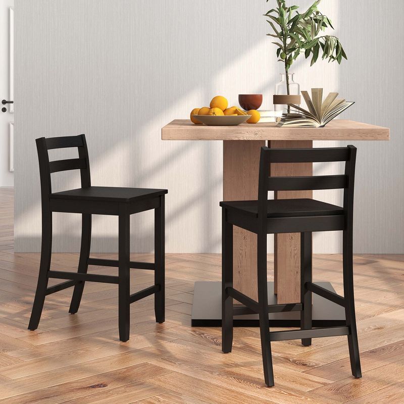 Costway 24-Inch Wooden Bar Stools Set of 2 with Ergonomic Backrest Counter Height Stools Black/White, 4 of 8