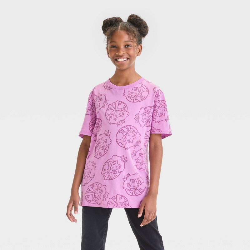 Girls' Super Mario Princess Peach Short Sleeve Graphic T-Shirt - Lilac Purple, 1 of 3