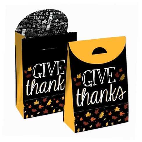 Big Dot of Happiness Give Thanks - Thanksgiving Gift Favor Bags - Party Goodie Boxes - Set of 12