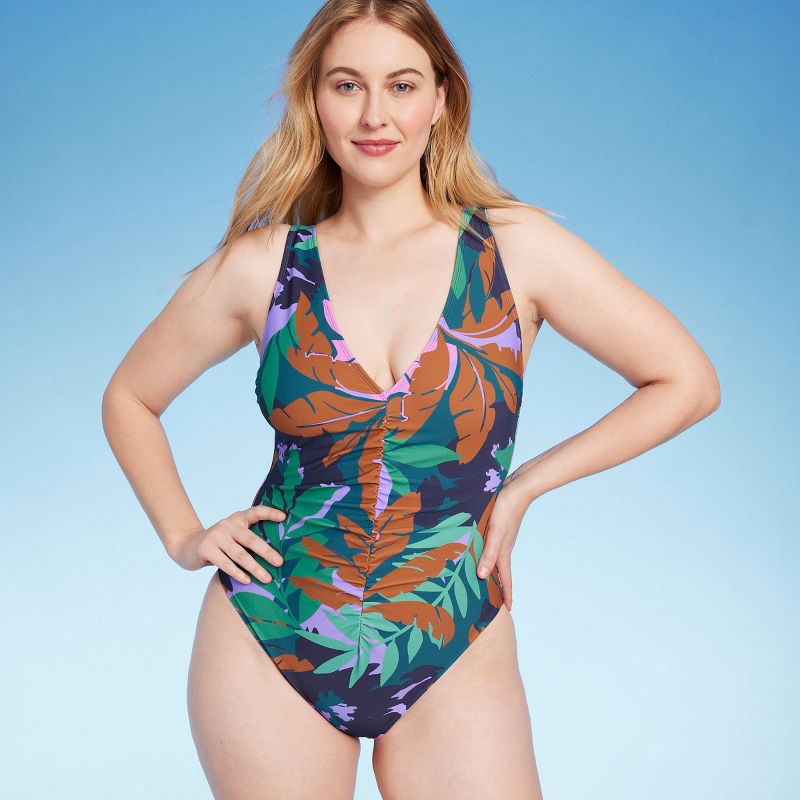 Women's Shirred Plunge One Piece Swimsuit - Shade & Shore™ Multi Floral Print, 5 of 7