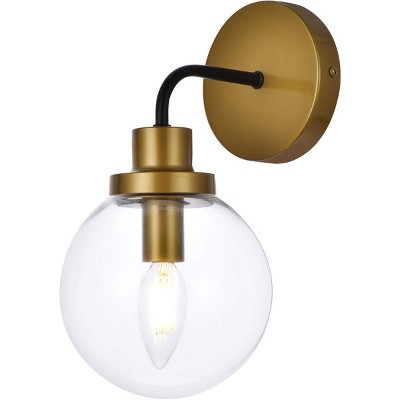 Hanson Black and Brass Metal 1-Light Dimmable Wall Sconce with Clear Glass Shade