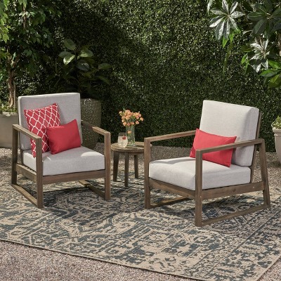 Gray Acacia Wood Club Chairs with Light Gray Cushions