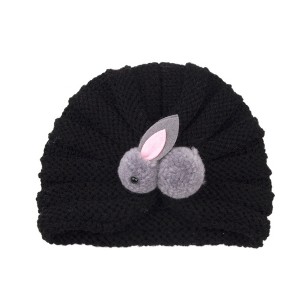 MyKids-USA Newborn Baby Solid Color Rabbit Patched Design Wool Knitting Tire Caps - 1 of 2