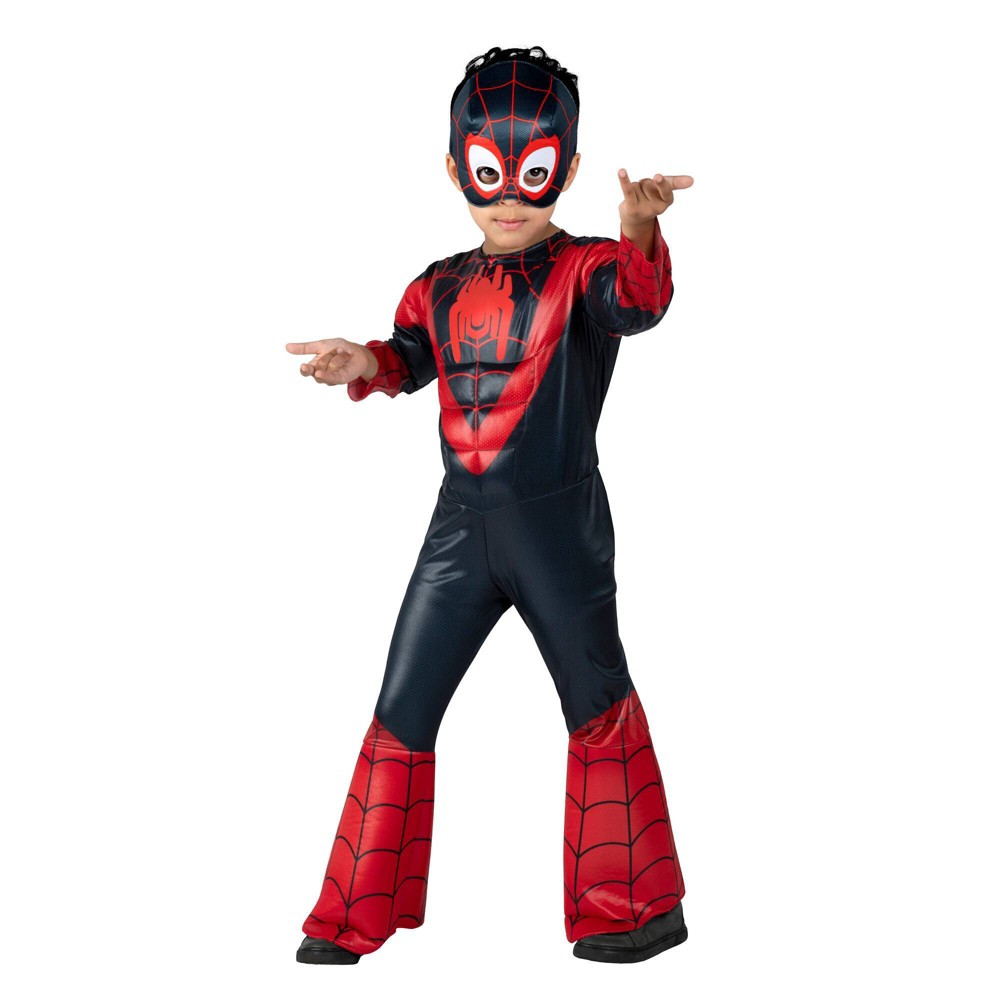 Halloween Toddler Marvel Spider-Man Miles Morales Muscle Chest Halloween Costume Jumpsuit with Mask 2-3T