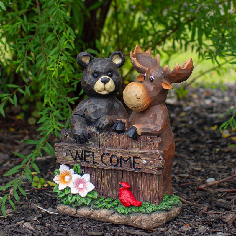 Northlight 9.75" Black Bear and Moose "Welcome" Outdoor Garden Statue, 2 of 6