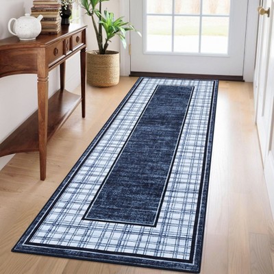 Modern Area Rug Ultra-Soft Throw Rugs Contemporary Plaid Accent Carpet Non-Shedding Bordered Floor Cover Foldable Thin Indoor Mat for Bedroom