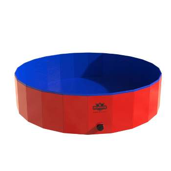 Portable Plastic Pool for Dogs - 47-Inch Diameter Foldable Pool with Carrying Bag - Large Pet Pool with Drain for Bathing or Play by PETMAKER (Red)