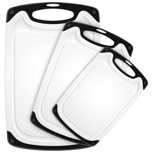 "Large Cutting Board with Handles and Juice Groove, Plastic Cutting Board Set (Set of 3), Cutting Boards for Kitchen, White " - 1 of 4