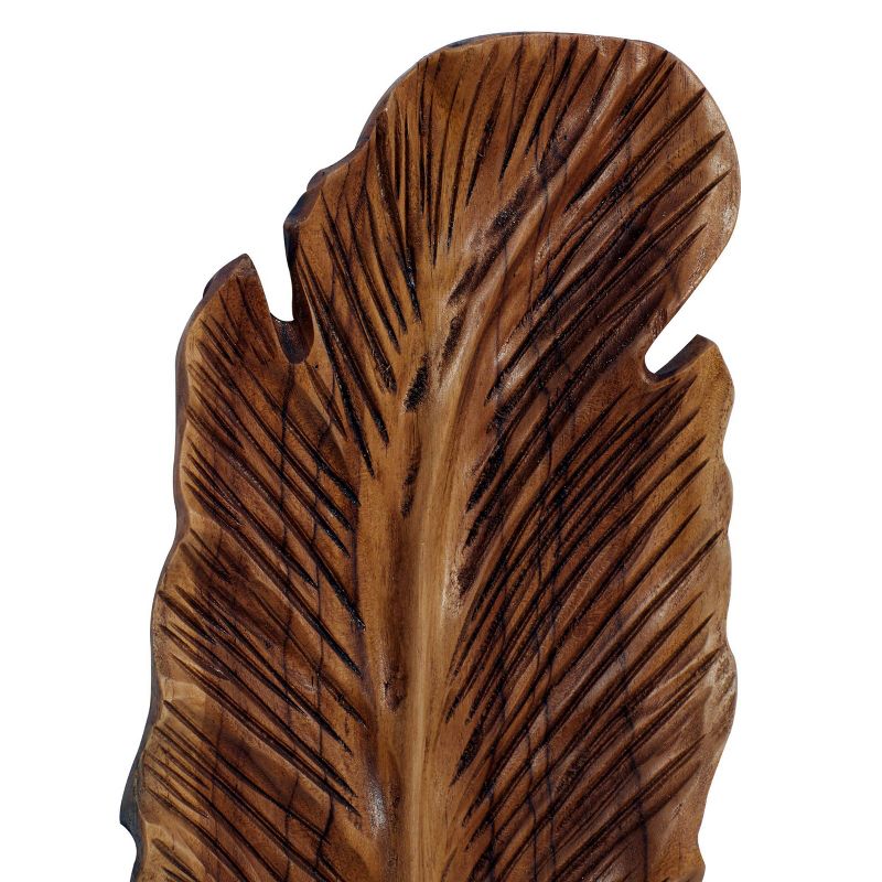 Set of 3 Teak Wood Bird Handmade Carved Feather Wall Decors Brown - Olivia &#38; May, 3 of 8