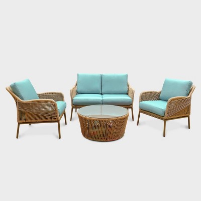 Terrell 4pc Wicker Patio Seating Set - Blue - Leisure Made