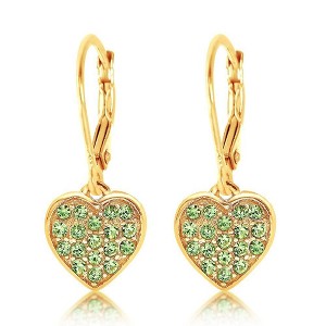 Chanteur Hypoallergenic Kids Jewelry Accessories Heart Green Crystal Yellow Gold Brass Plating Earrings leverback is made from 925 Sterling silver - 1 of 1
