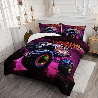 Boersma Monster Truck Comforter Set, Racing Sport Bedding, Colorful Painting Monster Truck Bedding Room Decor