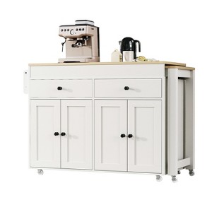 PDTEND 74.5" Kitchen Island with Extendable Dining Table, Rolling Kitchen Storage Cart with Spice Rack, 2 Drawers, 4 Door Cabinet - 1 of 4