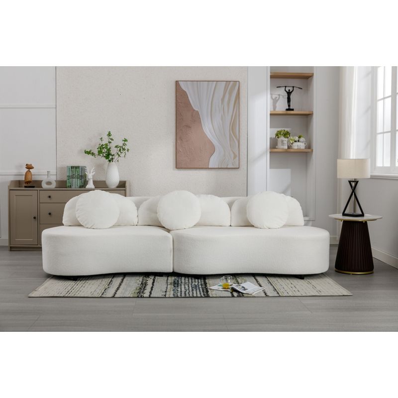 103.9" Modern Velvet Upholstered Curved Sofa with Decorative Throw Pillows-ModernLuxe, 2 of 13