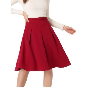 INSPIRE CHIC Women's Belted Waist Casual Knee Length Pleated A-Line Skirt - 1 of 4