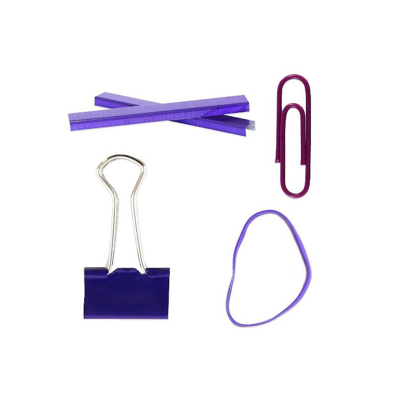JAM Paper Desk Supply Assortment Purple 1 Rubber Bands 1 Small Binder Clips 1 Staples & 1 Small, 2 of 3