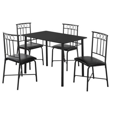Monarch Specialties Dining Table Set 5Pcs Set Small 40Inch Rectangular Kitchen Metal Laminate Black Contemporary Modern
