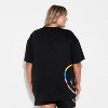 Pride Adult Smiley World Rainbow Heart Drop Shoulder Short Sleeve T-Shirt - Black - 2 of 3