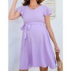 Maternity Swiss Dot Dress Summer V Neck Casual Short Sleeve Flowy Midi Dress Belt Photoshoot Baby Shower - 3 of 4