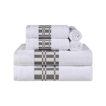 100% Cotton Medium Weight Floral Border 6 Piece Assorted Bathroom Towel ...