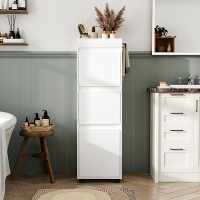 FUFU&GAGA White Tall Multi - functional Storage Bathroom Cabinet with Adjustable Shelf