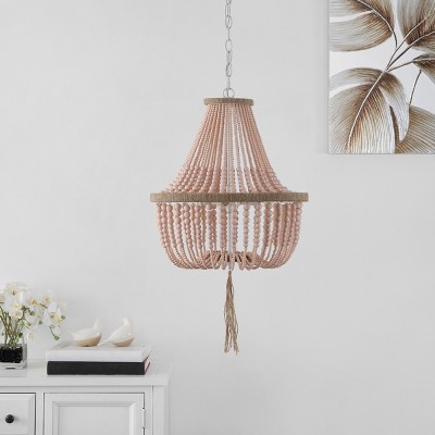 Blush Beaded Pendant Light with Natural Woven Tassel