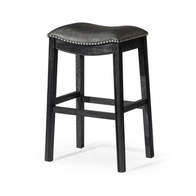 HomeRoots 31" Charcoal and Black Faux Leather and Solid Wood Backless Bar Height Bar Chair
