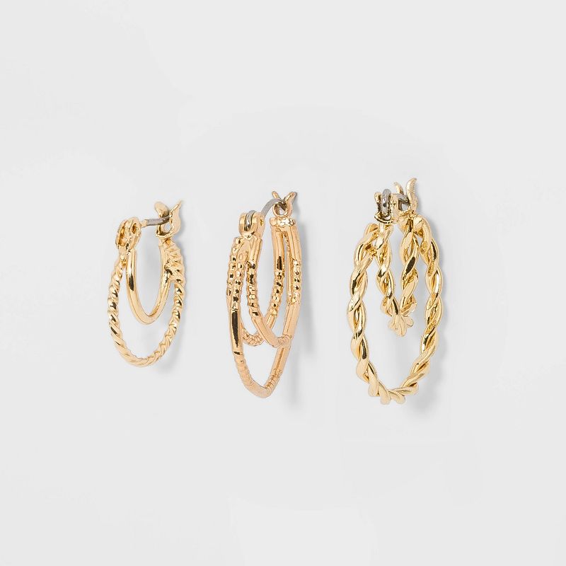 Click Top Faux Duo Hoop Earring Set 3pc - Wild Fable™ , 2 of 6