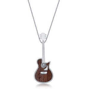 Metallo Stainless Steel Wood Inlay Guitar Necklace - Brown - 24 Inch - 1 of 3