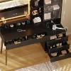 Modern Makeup Vanity Desk with LED Mirror & Outlet, Glass Top Fluted Design, 5 Drawers + Shelf, Acrylic Door Dressing Table for Bedroom (Black) - 2 of 4