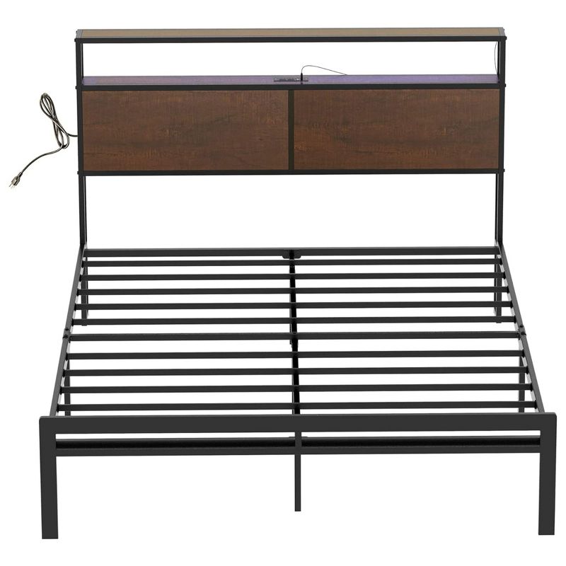 HAUSOURCE Full Bed Frame with Storage Headboard, Noise Free Design, 13 Heavy Duty Metal Slats, and Metal Platform Bed for Family and Master bedrooms, 1 of 7