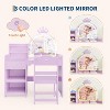 Kids Vanity with Lighted Mirror, 2 in 1 Princess Vanity Set Toddler Vanity Table & Chair Set with Open Bookshelf, Storage Cabinet & Shelves - 3 of 4