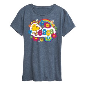Women's - Peanuts - Peace Floral & Colorful Woodstock Short Sleeve Graphic T-Shirt - 1 of 4