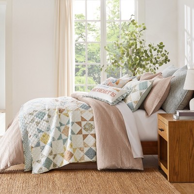 Blush Twin Cotton Waffle Comforter Set