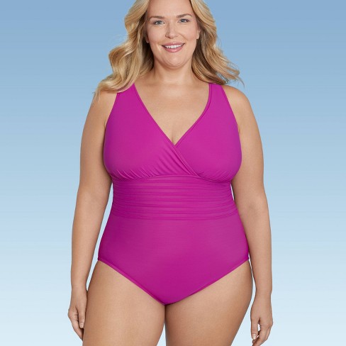Women's Pucker Square Neck One Piece Swimsuit - Kona Sol™ Coral Pink 16 :  Target