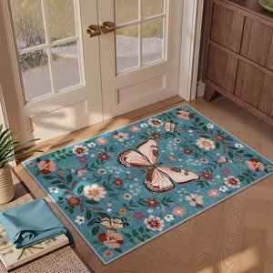 Lahome Modern Butterfly Floral Short Pile Velvet Rectangular Indoor Area Rug - 1 of 4