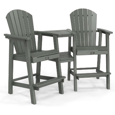 VINGLI Tall Adirondack Chairs Set of 2 with Removable Double Connecting Trays, HDPE Adirondack Bar Stools Poly Deck Chairs