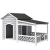 PawHut Wooden Dog House Outdoor with Porch, Raised Dog Shelter with Asphalt Roof, Doors and Shutter Window, for Medium Large Sized Dog, Light Gray - 4 of 4