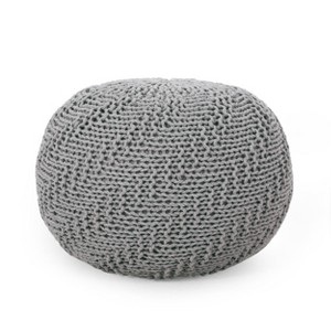 Hershel Modern Knitted Cotton Round Pouf - Christopher Knight Home - 1 of 4