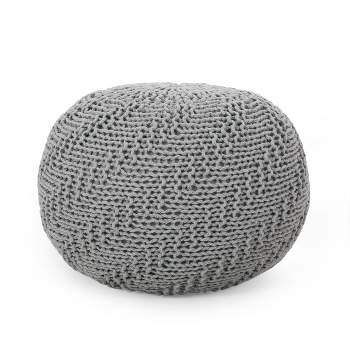 Hershel Modern Knitted Cotton Round Pouf - Christopher Knight Home