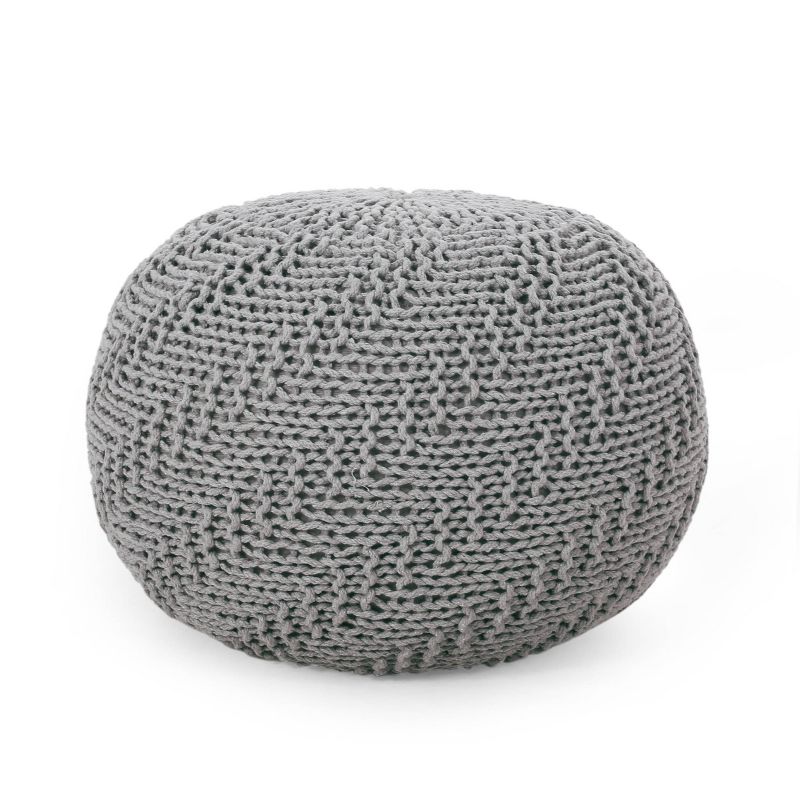 Hershel Modern Knitted Cotton Round Pouf - Christopher Knight Home, 1 of 9