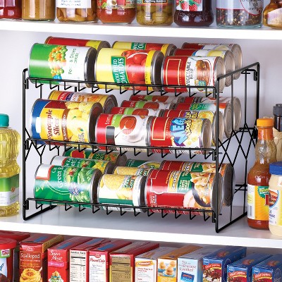 Black Steel 3-Tier Can Storage Organizer Rack
