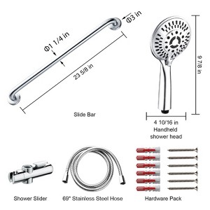 Stainless Steel Slide Bar Grab Rail Set Ada compliant Includes Handheld Shower Head and 79'' Hose - 1 of 4