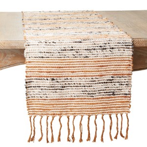 Saro Lifestyle Table Runner with Stripe Design, 16"x72", Orange - 1 of 3